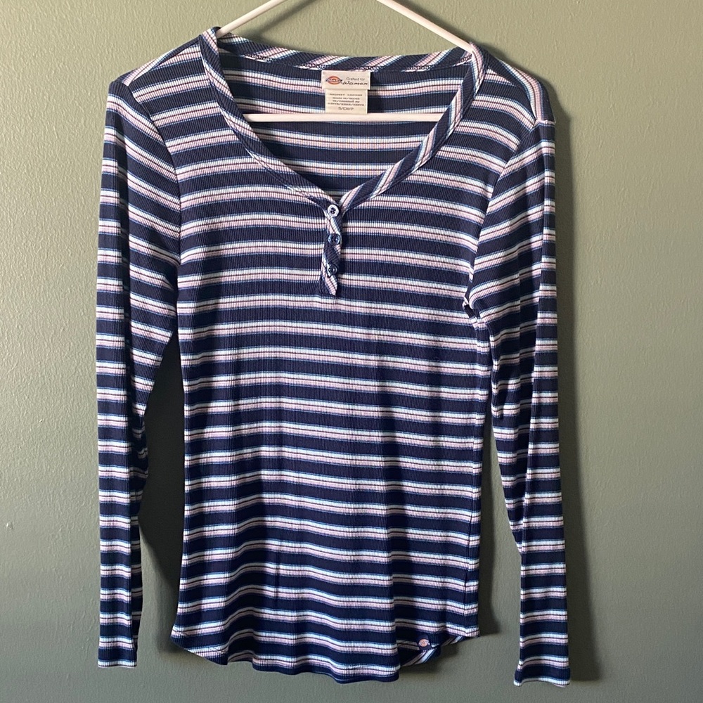 Dickies Striped Long Sleeve Top - Navy and White